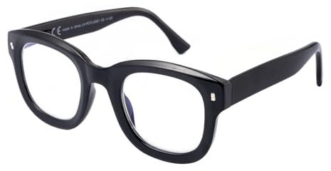 OuShiun Lesebrille mit Modischem Rahmen und Blaulichtfilter für Männer und Frauen, Federscharnier, Anti-Ermüdungs-Computer-Lesebrille, Schwarz 1,5