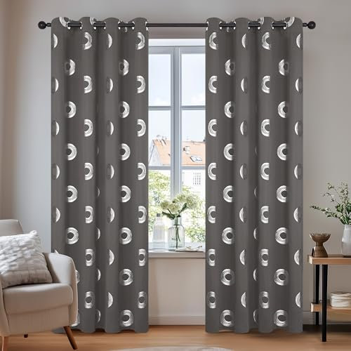 Deconovo Verdunkelungsvorhänge Blickdichte Vorhänge Wohnzimmer Gardinen mit Ösen Thermo Vorhang Schlafzimmer Fensterdekoration Lichtundurchlässige, 290x140 cm(HöhexBreite), Dunkelgrau, 2er Set