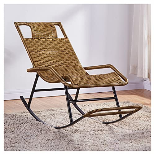 OLSKFUH Schaukelstühle Für Die Veranda, Rattan-Stühle Für Das Wohnzimmer, Chaiselongue Für Den Innenbereich Mit Armlehnen, Bequemer Einzel-Freizeitstuhl Mit Kopfstütze Und F,Gold