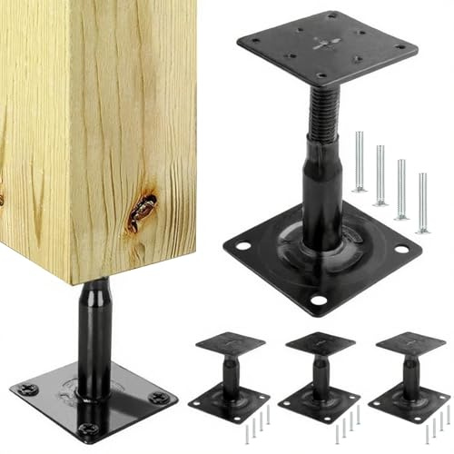 4 Stück Pfostenträger Höhenverstellbar, Pfostenträger 100-140mm, Verzinkte Stützen Höhenverstellbar zum Aufschrauben für Zäune, Unterstände, Carports, Pergolen, Bauarbeiten Super Dick(Schwarz)