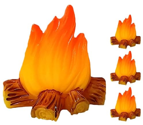 Feu de Camp Miniature en Résine 4 Pièces pour Décor | Style Rustique et Moderne, Finition Soignée, Format Compact, Lot de 4 pour Micro Paysage