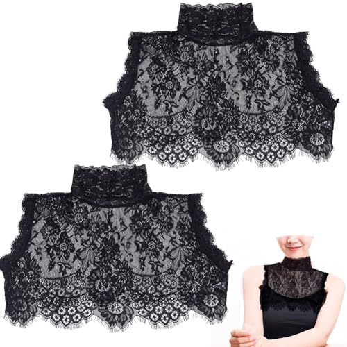 HOBBIESAY Black Fake Collar Lace Floral High Neck Turtleneck Faux Collar Detachable Dickey Gothic Style Lace Underwear False Collars for Halloween Cosplay Half Shirt Fake Neck Cover