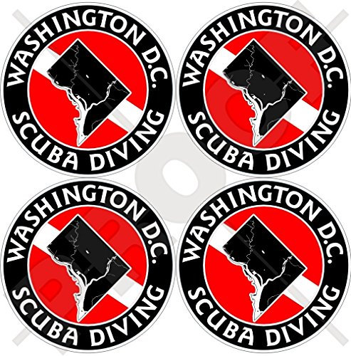 Vinyl-Aufkleber, Motiv: District of Columbia, Taucherflagge, Washington DC Kartenform, USA, Amerika, 50 mm, rund, 4 Stück