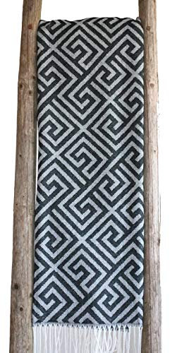 Quantum Interior by Maxland Strickdecke mit Quasten leichte Sommerdecke mit Fransen schwarz/weiß, Überwurf, Tagesdecke im Vintage Style, Boho Decke, Wolldecke mit Muster ca. 130x170 cm