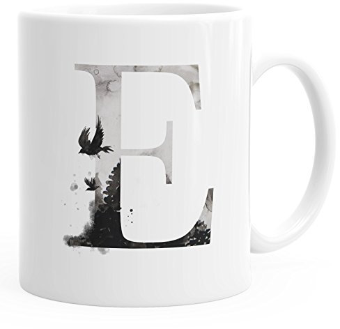 Autiga Buchstaben-Tasse E Tasse mit Buchstabe Alphabet Monogramm Watercolor gezeichnet Kaffeetasse weiß Unisize