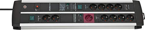 Brennenstuhl Premium-Protect-Line, Steckdosenleiste 11-fach mit Überspannungsschutz, Master Slave Funktion und USB-Ladefunktion (2 Schalter und 3m Kabel) schwarz