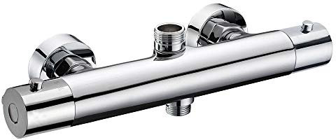 Kibath L152714 Grifo Termostático para Columna de Ducha, con desviador. Fabricado en latón con Acabado Cromo Brillo. Incluye embellecedores