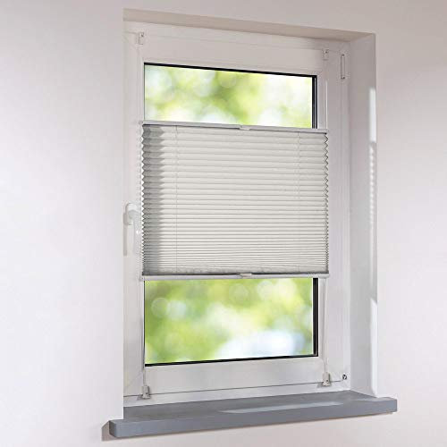 Plissee Klemmfix Faltstore UNIVERSAL Faltrollo ohne Bohren - 40 x 130 cm - hellgrau
