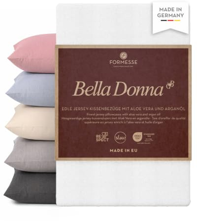 Bella Donna Jersey edler Kissenbezug: weich&faltenfrei, Intensive Farben | FORMESSE Farbe Weiss; 40x80cm; 97% Baumwollzwirn, 3% Elastan; Aloe vera, Arganöl; kein Pilling, mit Reißverschluss