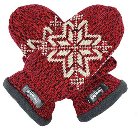 BRUCERIVER Damen Schneeflocke Strickhandschuhe mit warmem Thinsulate Fleece Futter Rot - Groß