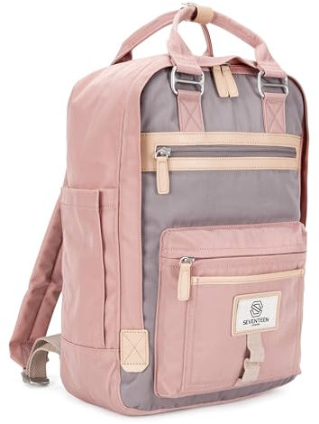 SEVENTEEN LONDON – 12L Laptop-Rucksack für Damen 13 Zoll Mädchen Jungen Schulrucksack Wasserabweisendes Nylon Tagesrucksack in Rosa & Grau für Universität/Reisen/Herren – 'Wimbledon'