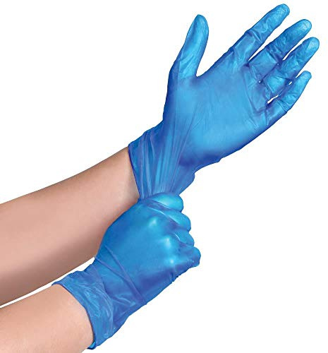 100 (1 Box) x BLUE Vinyl PRE - POWDERED Gloves Disposable Food Medical etc. (Extra Large)