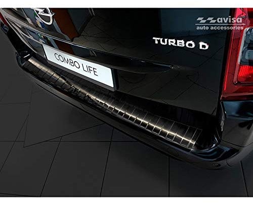 Schwarz Edelstahl Heckstoßstangenschutz kompatibel mit Citroën Berlingo (Multispace) & Peugeot Partner 2008-/Rifter 2018- & Opel Combo E 2018- & Toyota Proace City/Verso 2019- & Fiat Doblo 2022-