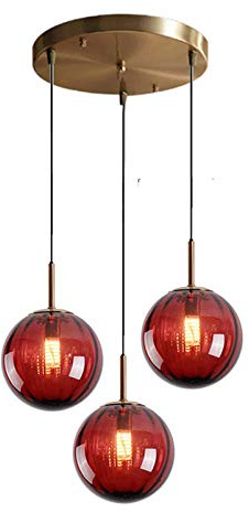 LFsem Nordic 3 lumières Luminaire Suspension Ø15cm Verre Globe Plafonnier Moderne Simple Lampe Suspension E14 Loft Lustre Décoration Luminaires (Rouge)