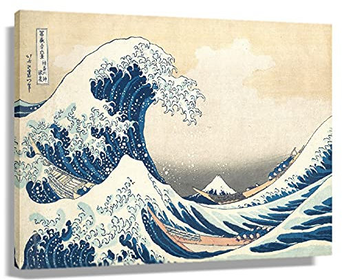 Katsushika Hokusai - La Gran Ola Fuera Kanagawa Ukiyo-e Carteles Art Deco Pintura para sala de estar, obras de arte Giclée Fine Art Pictures para dormitorio (60 x 40 cm), enmarcado)