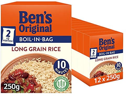 Ben's Original Boil In Bag Long Grain Rice, Bulk Multipack 12 x 250 g boxes (Total 24 bags, 2 portions per bag)