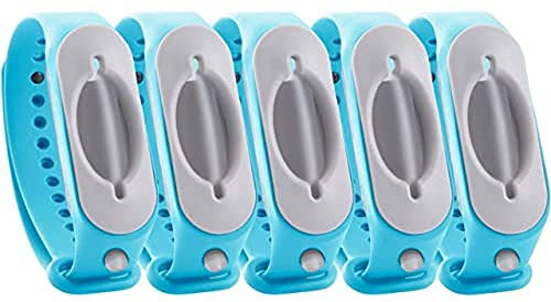 Cleanbrace Desinfektionsarmband (Blau), Handdesinfektion für unterwegs, inklusive Refiller, 5 Stück