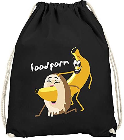 MoonWorks® Turnbeutel Food Porn Motiv Spruch lustig Banane Donut Spruch lustig Gymbag schwarz Unisize