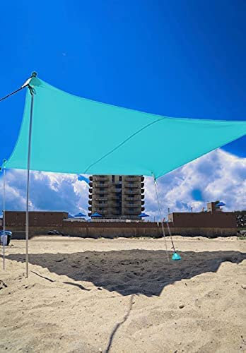 Ready Covers Sunshade 10x10' Complete with 4 Extending Poles & Shovel. Pop Up Beach Canopy Sunshade w/Carrying Bag. Great for Camping, Beach Days, Fishing Trips & Much More. (Aqua)