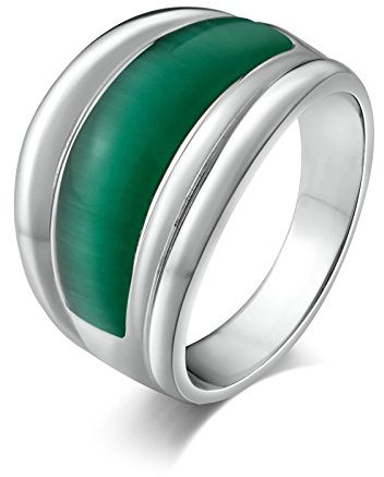 KnSam Herren Ring, Ringe Herren Verlobung Halbbogen Aus Edelstahl Siegelring Für Herren Männer Mit Opal Silber Ring Mit Kostenlos Gravur