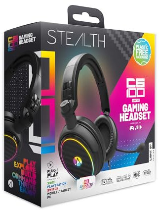 STEALTH C6-100 LED Cuffie da gaming Sovrauricolari PS4/PS5, XBOX, Nintendo Switch, PC con microfono flessibile, jack da 3,5 mm, cavo da 1,5 m, Leggere, confortevoli e resistenti