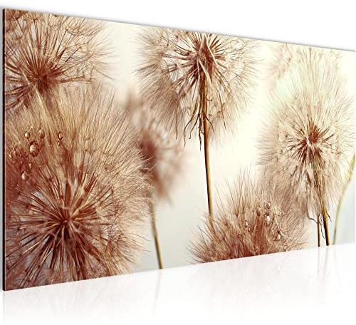 Runa Art Wandbild Blumen Pusteblumen 1 Teilig 100 x 40 cm Modern Bild auf Vlies Leinwand Natur Wohnzimmer Beige 042012b