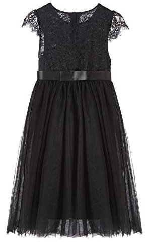 Ugitopi Robe Longue en Dentelle pour Fille Robe de Princesse en Tulle pour Enfants Robes de Bal (Black, 100)