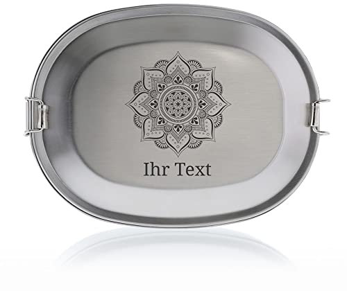 gravur-fabrik.de – personalisierbare Brotdose mit Namen aus Edelstahl – Zentangel Blume – gravierte Brotbox für Schule, Ausflüge & Co – spülmaschinenfeste Lunchbox (15,5x11,5x4,5cm)