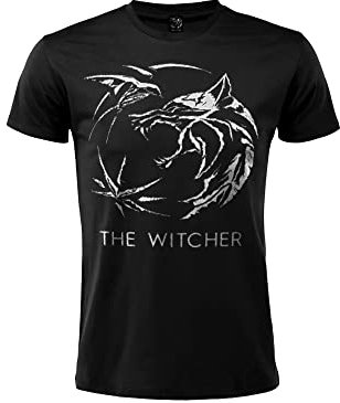 The Witcher Geralt of Rivia T Shirt – Medaillon Modell – Herren Tshirt Druck – Herren Baumwoll Tshirt – Damen Tshirt (DE/NL/SE/PL, Alphanumerisch, XL, Regular, Regular, Schwarz)