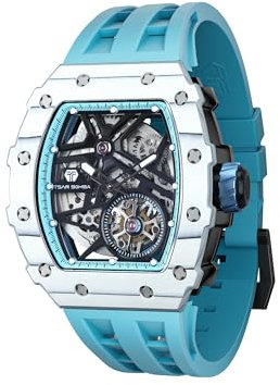 TSAR BOMBA Uhren Herren Armbanduhr Luxus automatik Kohlefaser Tonneau Analog Großes Ziffernblatt Leuchtende Wasserdicht Klassische Geschenke für männer