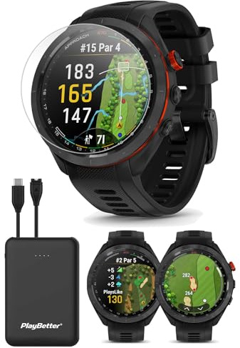 Garmin Approach S70 (Black, 47mm) Golf GPS Watch | Premium Smartwatch with AMOLED Display, Virtual Caddie & Playslike Distance | Bundle with PlayBetter Screen Protectors & Portable Charger
