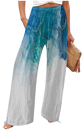 Hosen Damen Baggy,Zip Off Hose Damen Damen Hosen Casual Loose High Waist Cotton Linen Wide Leg Trousers Mit Taschen Strand Hosen Culotte Damen Sommer Buissenes Outfit Weekday (Blau,XXL)