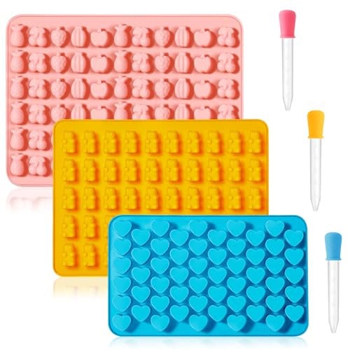 Livdouyu Gummibärchen Form 3 Stück Bonbon Formen Silikon Schokoladenform Silikonform Herz Süßigkeiten Formen Eiswürfelformen Bonbonform mit 3 Pipetten
