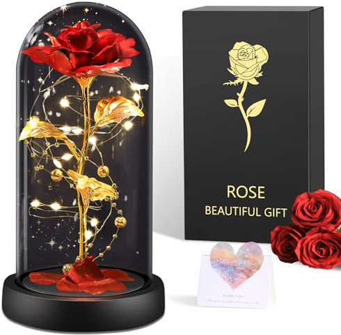 BOLEi Ewige Rose für Frauen, Ewige Rose im Glas Überraschung für Mama, Die Schöne und das Biest Roses, Hochzeitstag Überraschung für Frauen, Rote Galaxie Rosen für Sie, Freundin(Klassische Rote Rose)