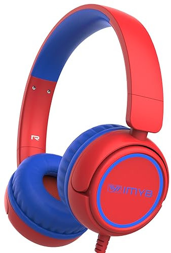 IMYB V1 Kids Headphones, Wired Stereo Foldable Tangle-Free 3.5mm Adjustable On-Ear Headphones for Kids for School/Toddlers/Childrens/Teens/Boys/Girls/Ipad/Tablet/Kindle/Phones/Travel/Plane (RED)