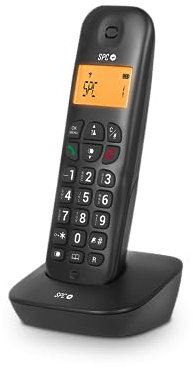 SPC Air – Schnurloses Festnetztelefon mit beleuchtetem Display, Anrufer-ID, Telefonbuch mit 20 Kontakten, Stummschaltfunktion, 5 verfügbare Melodien, Gap-Kompatibilität und ECO-Modus - Schwarz