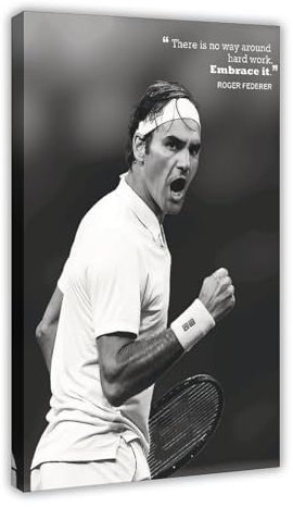 THEGIS Roger Federer 12 Leinwand-Poster, Wandkunst, Dekor, Bild, Gemälde für Wohnzimmer, Schlafzimmer, Dekoration, Rahmen-Stil, 60 x 90 cm