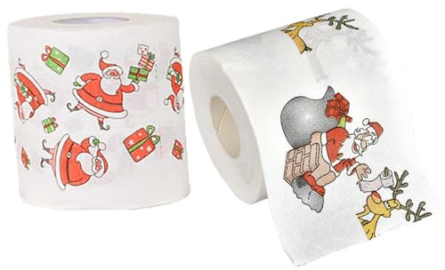 Lustiges Klopapier Weihnachts Toilettenpapier 2 Rollen Santa Claus bedruckte Weihnachtstoilette Roll Frohe Weihnachten Toilettenpapier für Badezimmer Party Gefälligkeiten