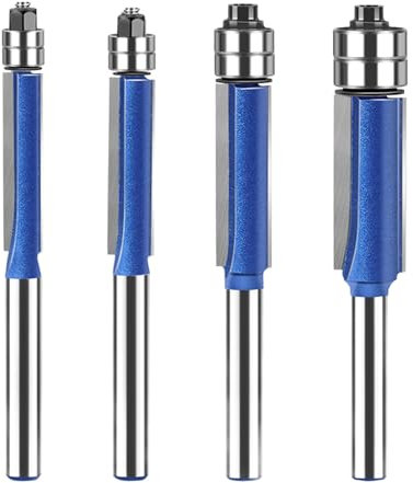 4Pcs Flush Trim Bit 6mm 1/4 Inch Shank Router Bits, Double Bearings Flush Trim Bit Top Bearing Flush Trim Bit Woodworking Top Bearing Milling Tools