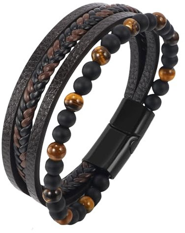 Armband Herren Leder. Herrenarmband aus Echtem Leder, Geflochten Und Handgewebt. Herrenarmbänder Mit Edelstahl-verschluss. Armband Für Herren aus Rindsleder. Breites c/Magnetverschluss.
