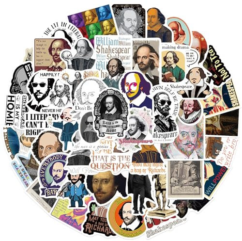 Von Shakespeare Aufkleber für Laptop (50PCS),Geschenk für Kinder Jugendliche Erwachsene Jungen,Shakespeare Stickers Wasserdicht Vinyl Aufkleber für Scrapbook,Skateboard,Auto,Gepäck