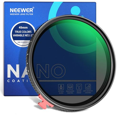 NEEWER 49mm Filtro ND Variabile True Color ND2-32(1-5 Stop) Filtro Densità Neutra Limitata e Putter, Vetro Ottico HD Multistrato/No Croce X/Telaio Alluminio/Resistente Acqua/Graffio/Impronta Digitale