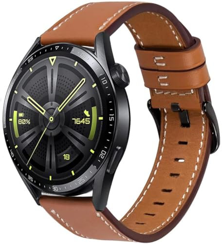 MroTech 22mm Leder Armband Kompatibel Mit Huawei GT2/GT3/GT4 46mm, Samsung Gear S3 Frontier/Galaxy Watch 3 45mm/46mm SM-R800 - Weiches Lederarmband für Herren Damen, Braun