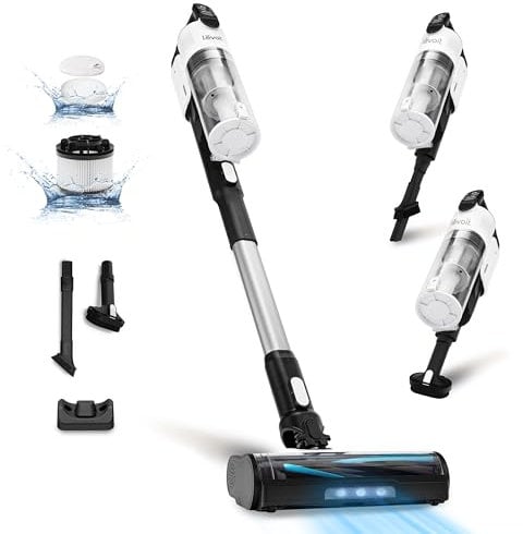 LEVOIT Aspirateur Balai sans Fil 4 en 1 Léger Anti-Enchevêtrement, jusqu'à 50 Mins, 5 Couches Filtre à 99,9%, Lumière LED, pour Les Poils d'animaux, Poussière, Sols Durs, Voitures, Balais Électriques