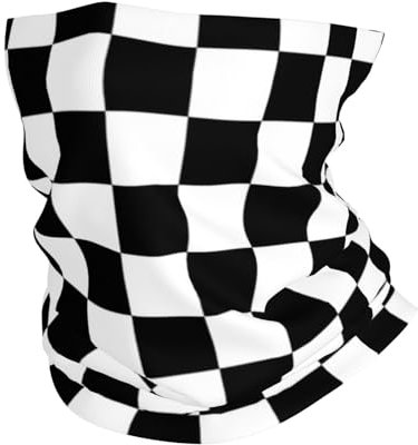 Multifunktionales Sport-Kopftuch, kann als Schal, Maske, Piratenhut, Halstuch, Haarband, Stirnband verwendet werden, schwarz-weiß kariertes Bild, weiß, One size