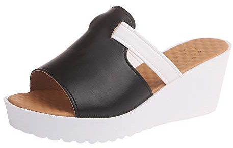 Damen Schuhe Frühling Sommer Frauen-Mode lässiger Slip auf Keilen Dicke Plattformen Schuhe Hausschuhe im freien Schuhe Damen Farbe (Black, 45)