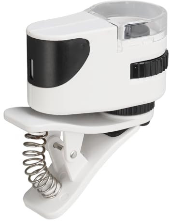 Lente di Ingrandimento con Clip con Zoom 50X con Illuminazione UV a LED per Smartphone, Lente d'Ingrandimento per Gioielli per Microscopi Universali