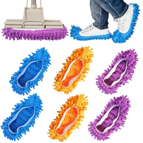 3 Pairs Shoes Cover Duster, Reusable Mop Slippers, Microfiber Dust Mops, Multi Purpose Floor Cleaning Shoes, Feather Duster for Bathroom, Office, Kitchen, House Polishing Cleaning