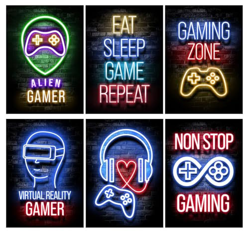 6 Piezas Pósters para Videojuegos, Póster Gameration Gaming a4 Adhesivo de Pared 3D con Diseño de Jugadores Gaming Impresiones de Arte Cuadros Decor Pegatinas Infantiles Pared Gamer Póster Gamer