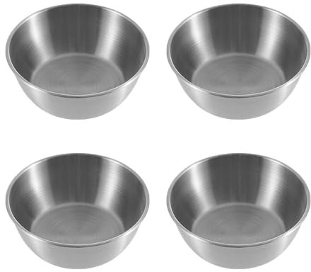 duoyif Dipschalen 12cm 4 stück Snackschale, Edelstahl Kleine Flache Schale, Saucenschalen Gewürzschalen Dessertschale Servierschalen, Kleine Runde Schalen Für Saucen Snacks Gewürze (Silber, 12x4cm)
